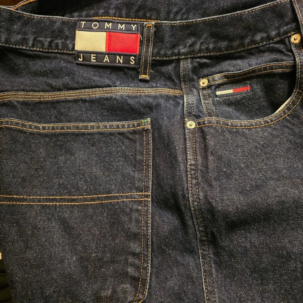 Y2K Tommy Hilfiger Mens Dark Denim Carpenter Jeans 38 Tool Pockets Relaxed 2000